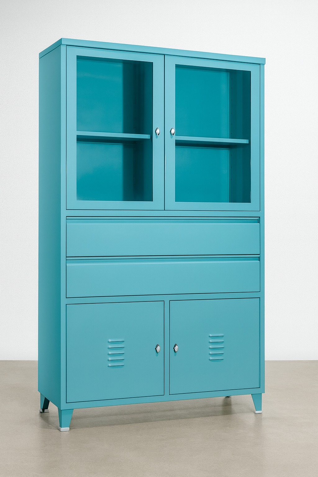 ארון מתכת משולב ויטרינה (טורקיז) – תמונה 2
